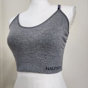 Nautica Charcoal Gray Sports Bra Crop Top Red White Blue Adjustable Staps